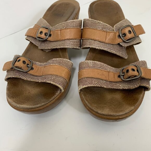 Dansko Jessie Sand Lizard Wedge Sandals Snakeskin Cognac Size 9.5 - Picture 5 of 8